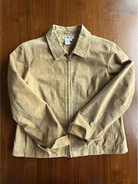 Coldwater Creek Women's Tan Suede Leather Zip Front Jacket - Size PXL